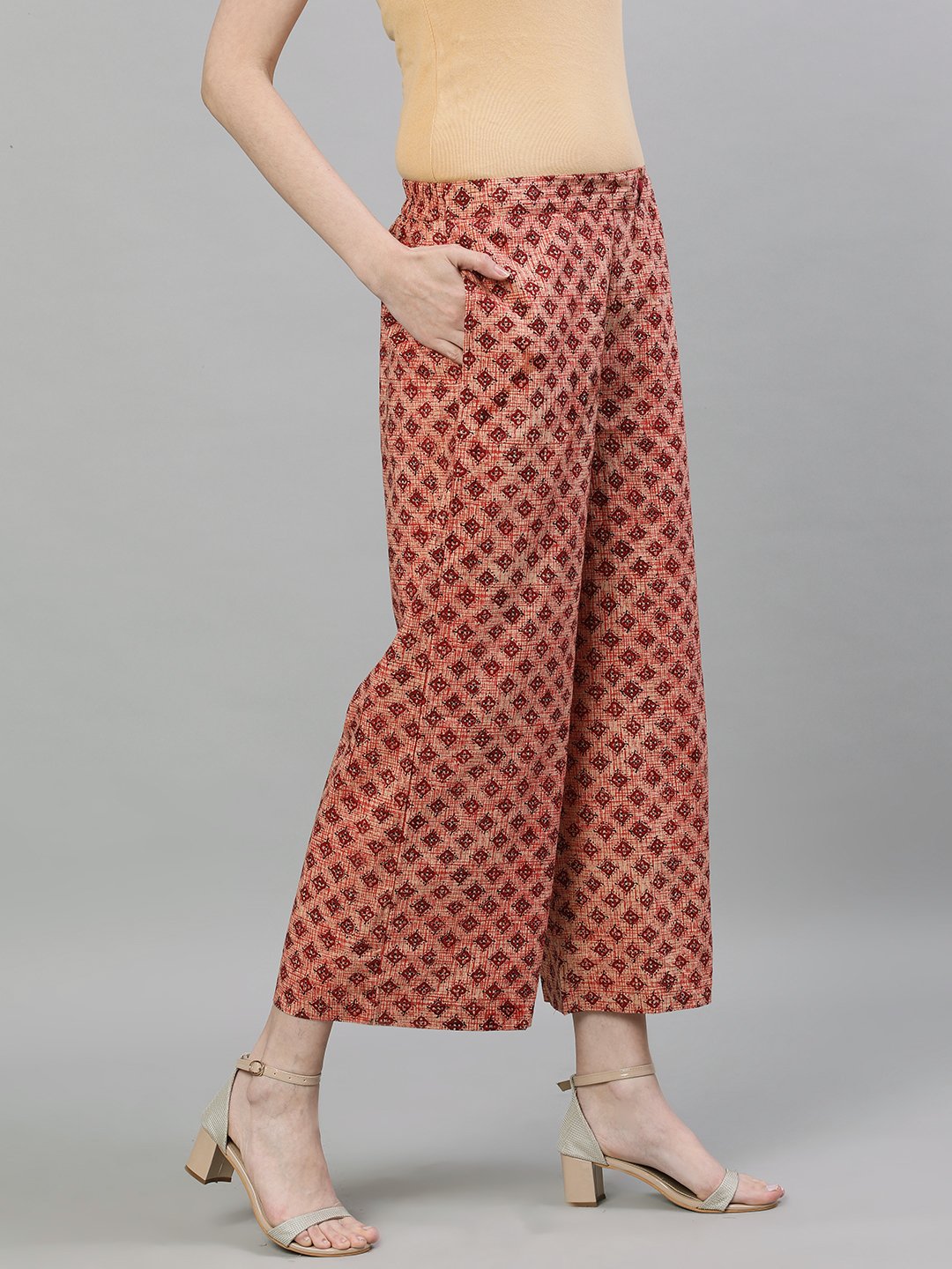 Women Brown Printed Cotton Palazzo | LASVINI - Redefining Indian Fashion with Elegance