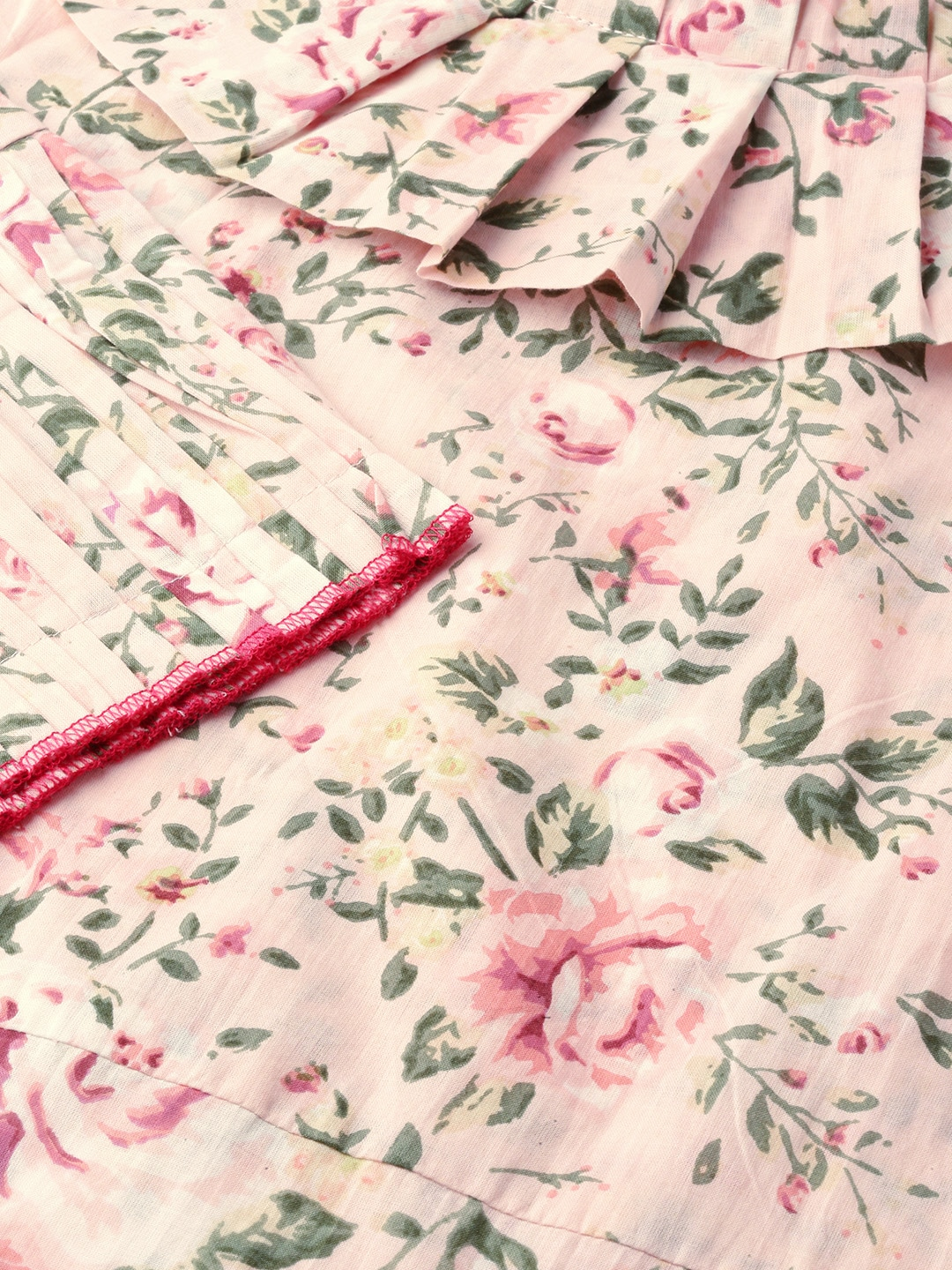 Women Pastel Pink Calf Length Three-Quarter Sleeves Straight Floral Printed  Kurta | LASVINI - Redefining Indian Fashion with Elegance