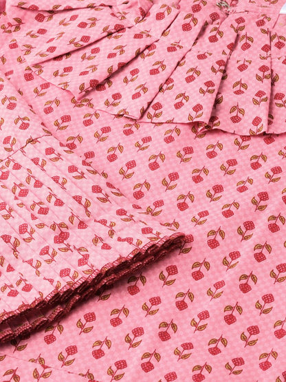 Women Pink Calf Length Three-Quarter Sleeves Straight Ethnic Motifs Printed  Kurta | LASVINI - Redefining Indian Fashion with Elegance