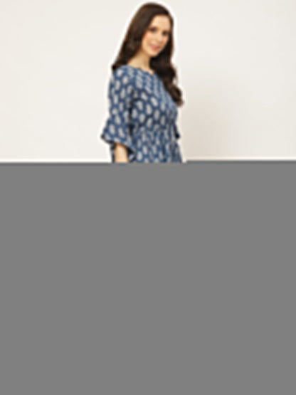 Women Indigo Three-Quarter Sleeves Flared Kurta And Dhoti Pant Set | LASVINI - Redefining Indian Fashion with Elegance