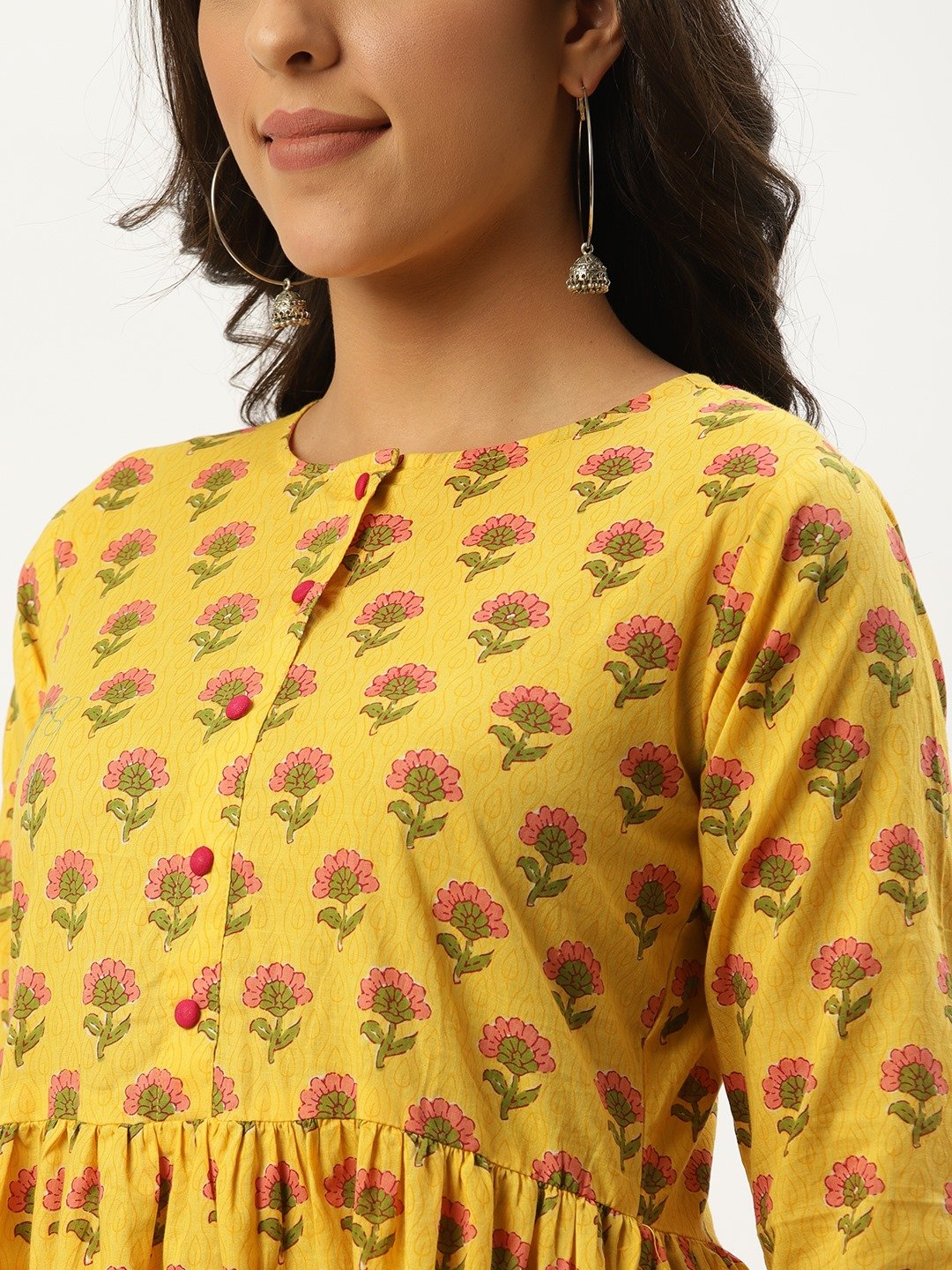 Women Yellow Three-Quarter Sleeves Flared Kurta And Palazzo Set | LASVINI - Redefining Indian Fashion with Elegance