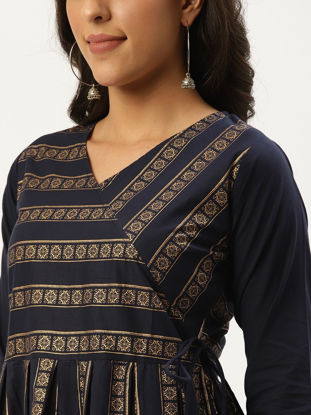 Women Navy Blue Three-Quarter Sleeves Flared Peplum Kurta And Sharara Set | LASVINI - Redefining Indian Fashion with Elegance