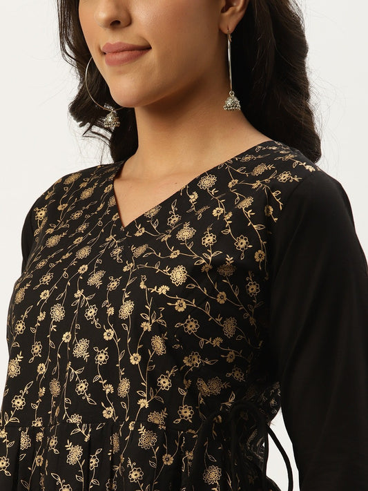 Women Black Three-Quarter Sleeves Flared Peplum Kurta And Sharara Set | LASVINI - Redefining Indian Fashion with Elegance