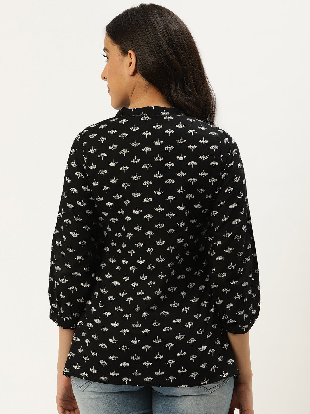 Women Black Three-Quarter Sleeves Gathered Or Pleated Top | LASVINI - Redefining Indian Fashion with Elegance