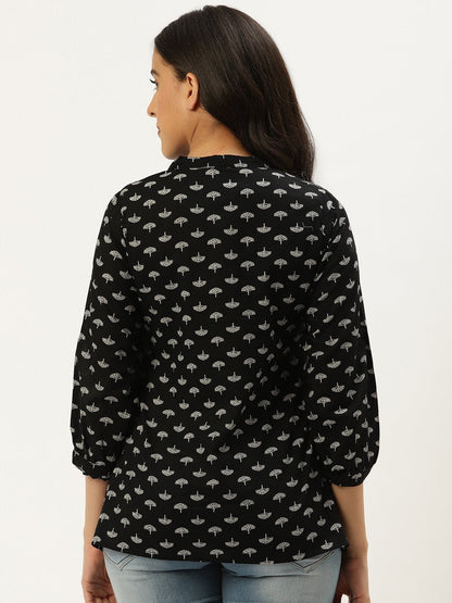 Women Black Three-Quarter Sleeves Gathered Or Pleated Top | LASVINI - Redefining Indian Fashion with Elegance