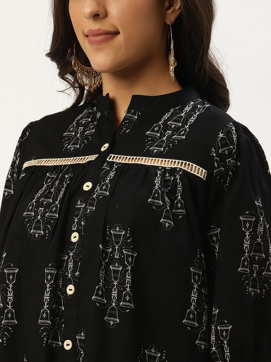 Women Black Three-Quarter Sleeves Gathered Or Pleated Top | LASVINI - Redefining Indian Fashion with Elegance