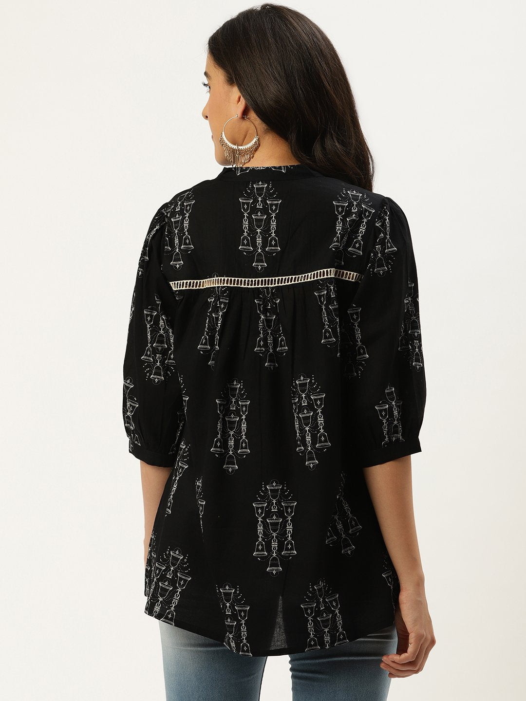 Women Black Three-Quarter Sleeves Gathered Or Pleated Top | LASVINI - Redefining Indian Fashion with Elegance