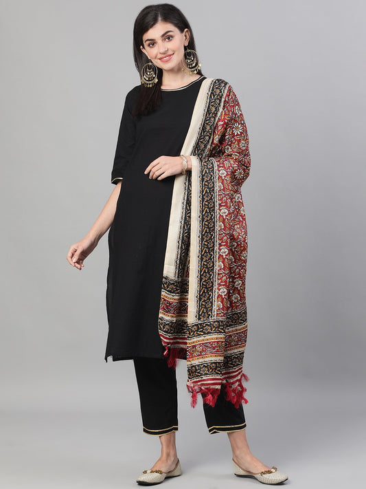 Women Black Kurta With Plazo & Printed Dupatta | LASVINI - Redefining Indian Fashion with Elegance