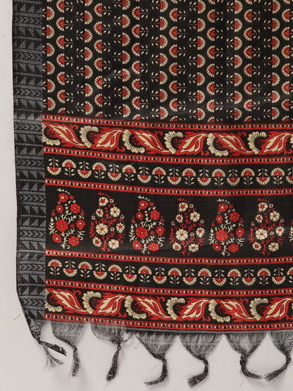 Women Black Three-Quarter Sleeves Straight Kurta And Trouser Pant Set | LASVINI - Redefining Indian Fashion with Elegance