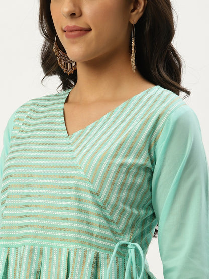 Women Pastel Blue Three-Quarter Sleeves Flared Peplum Kurta And Sharara Set | LASVINI - Redefining Indian Fashion with Elegance