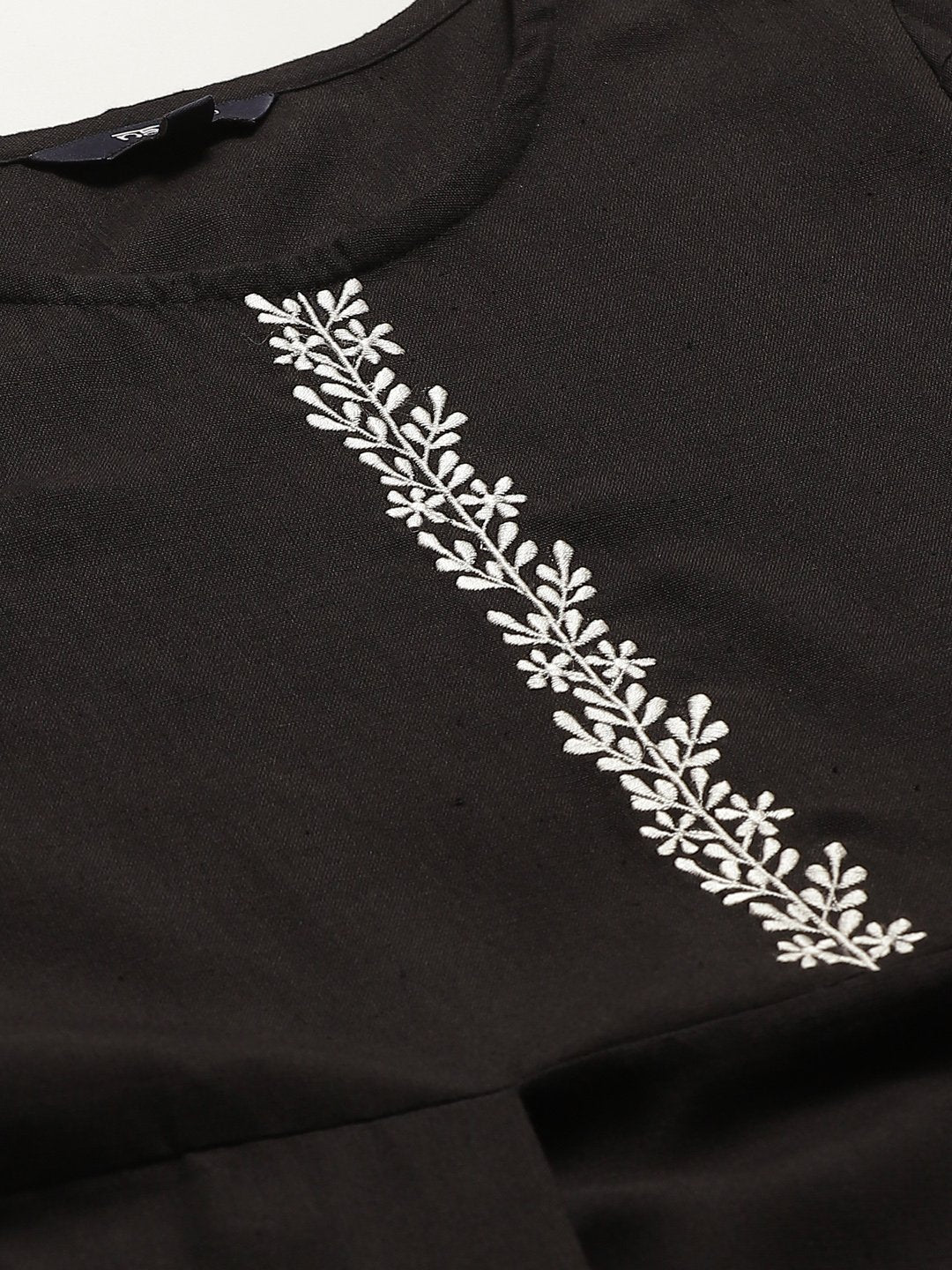 Women Black Solid Solid Round Neck Cotton Fit And Flare Dress | LASVINI - Redefining Indian Fashion with Elegance