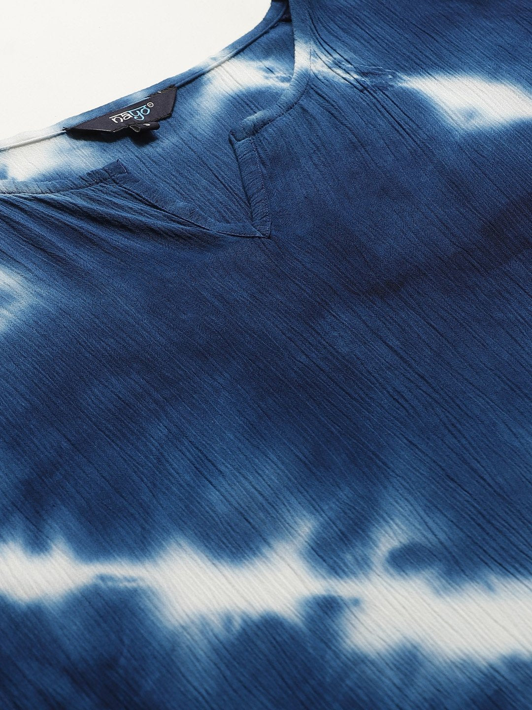 Women Blue Calf Length Short Sleeves Kaftan Bandhani Dyed Cotton Kurta | LASVINI - Redefining Indian Fashion with Elegance