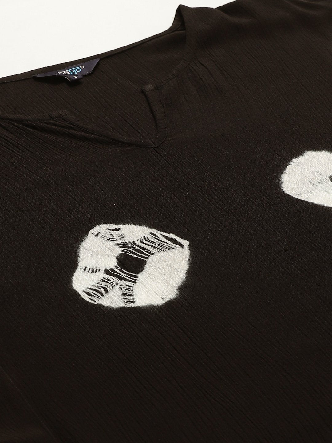 Women Black Calf Length Short Sleeves Kaftan Bandhani Printed Cotton Kurta | LASVINI - Redefining Indian Fashion with Elegance