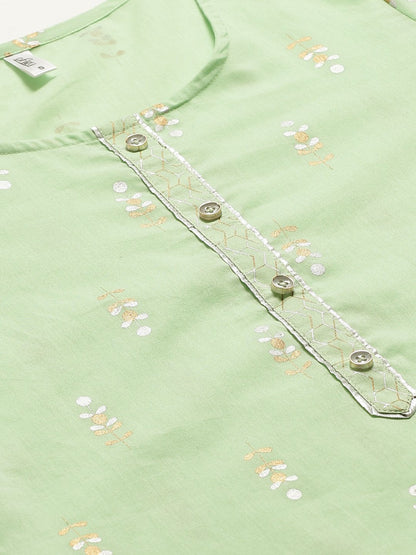 Women Green Three-Quarter Sleeves Straight Kurta With Palazzo | LASVINI - Redefining Indian Fashion with Elegance