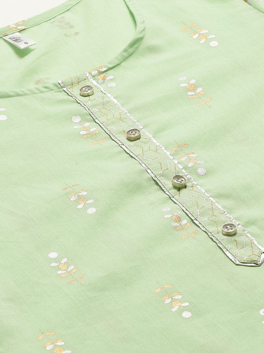 Women Green Three-Quarter Sleeves Straight Kurta With Palazzo | LASVINI - Redefining Indian Fashion with Elegance