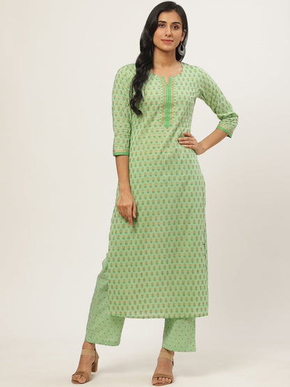 Women Green Three-Quarter Sleeves Straight Kurta With Palazzo | LASVINI - Redefining Indian Fashion with Elegance