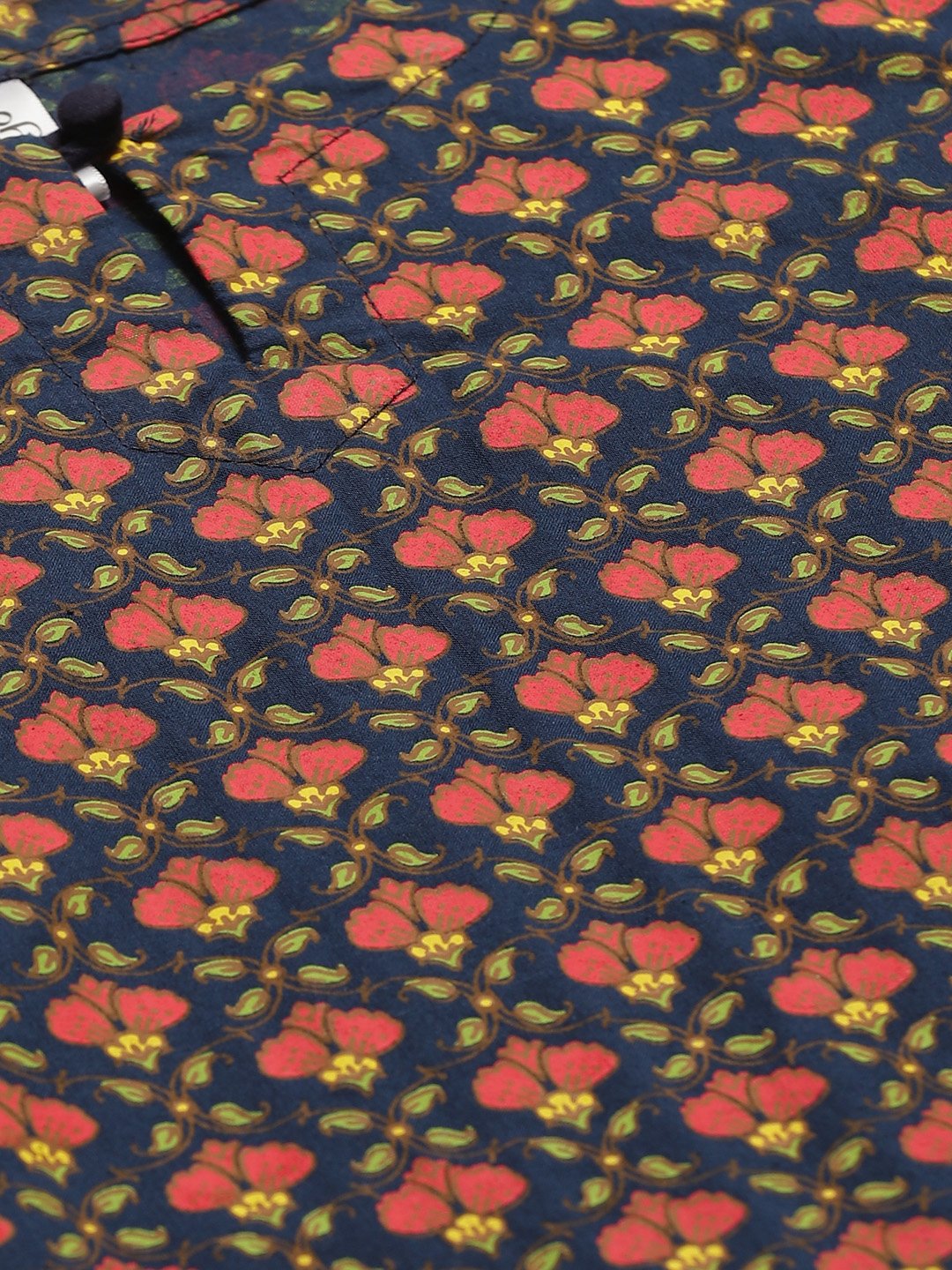 Women Navy Blue Calf Length Three-Quarter Sleeves Straight Floral Printed Cotton Kurta | LASVINI - Redefining Indian Fashion with Elegance