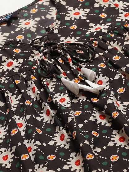 Women Black Three-Quarter Sleeves Flared Kurta With Trouser | LASVINI - Redefining Indian Fashion with Elegance