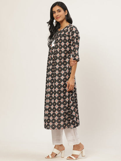 Women Black Three-Quarter Sleeves Flared Kurta With Trouser | LASVINI - Redefining Indian Fashion with Elegance