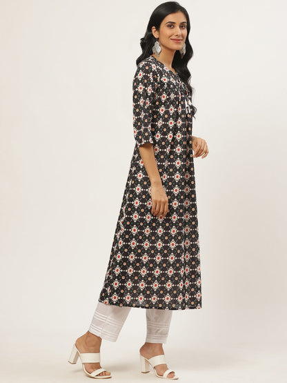 Women Black Three-Quarter Sleeves Flared Kurta With Trouser | LASVINI - Redefining Indian Fashion with Elegance
