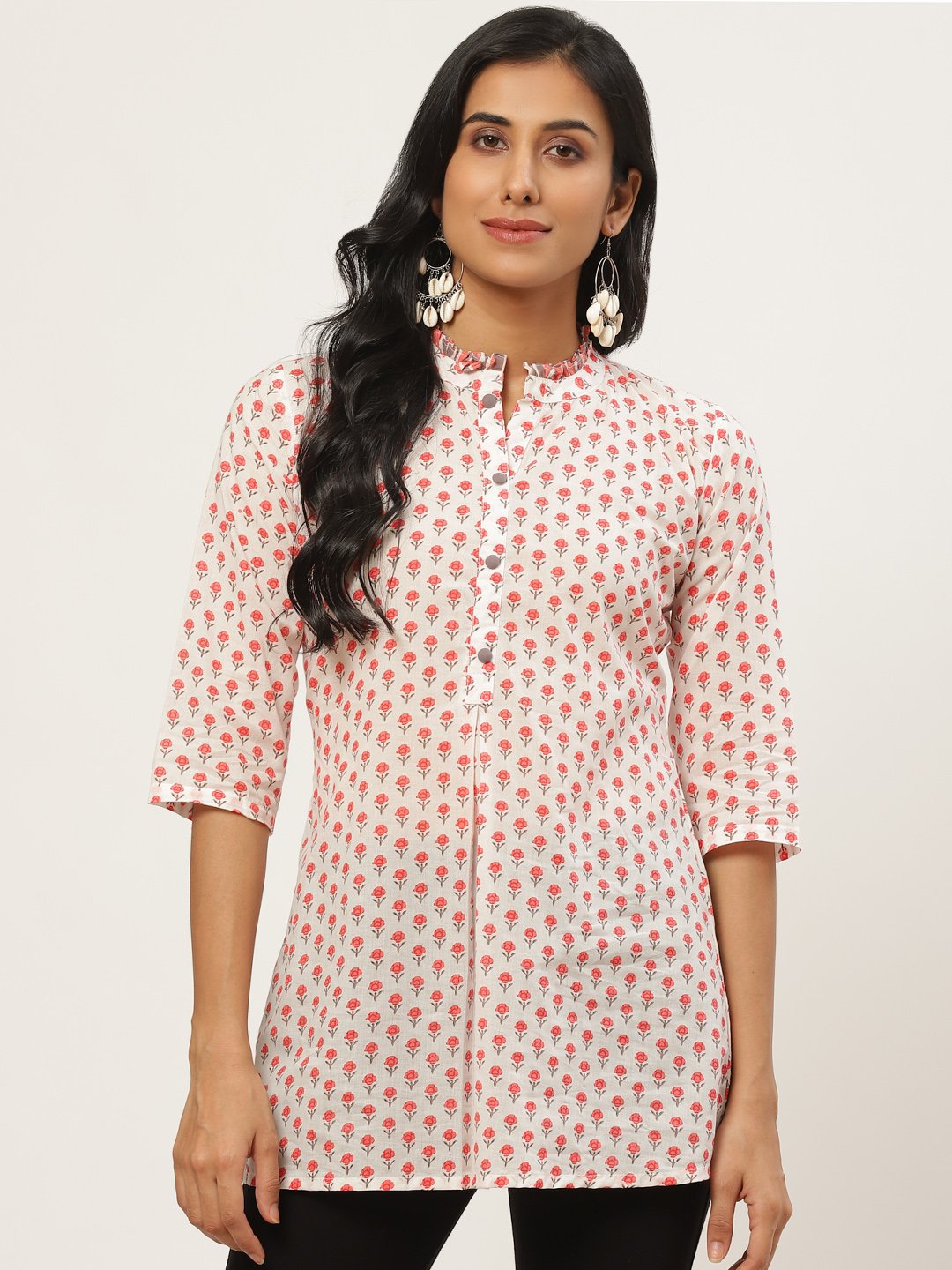 Women White Floral Print Tunic | LASVINI - Redefining Indian Fashion with Elegance