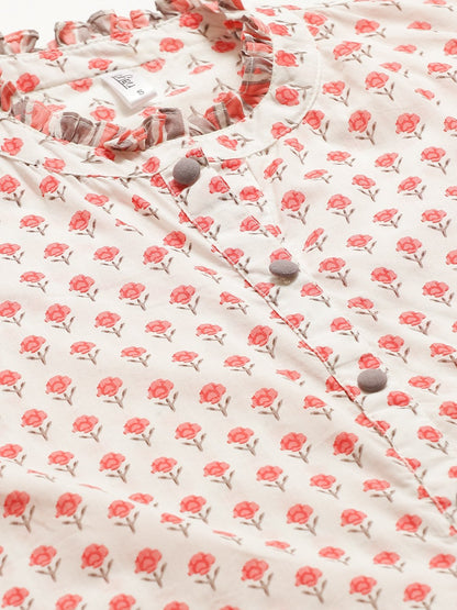 Women White Floral Print Tunic | LASVINI - Redefining Indian Fashion with Elegance