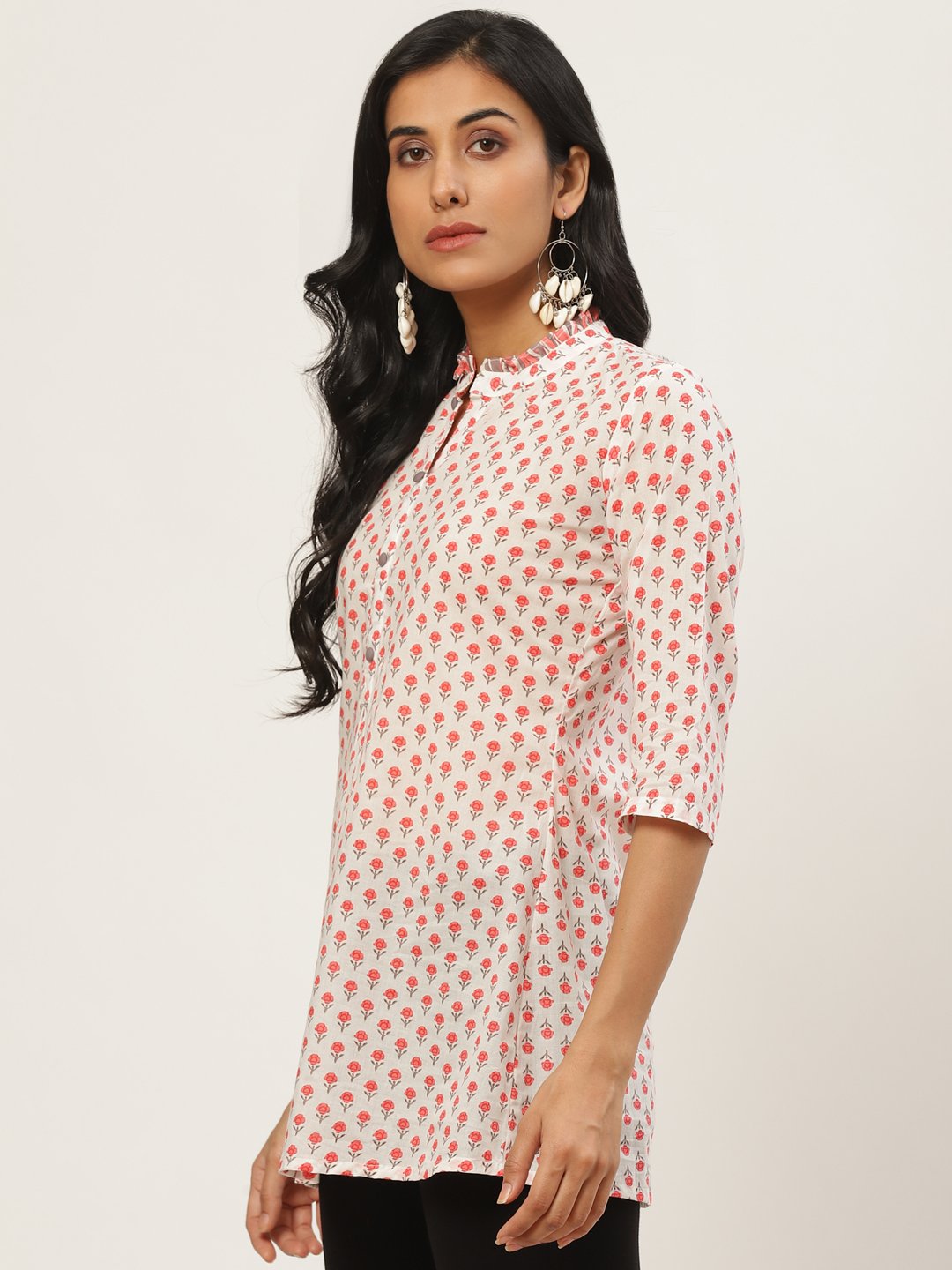 Women White Floral Print Tunic | LASVINI - Redefining Indian Fashion with Elegance