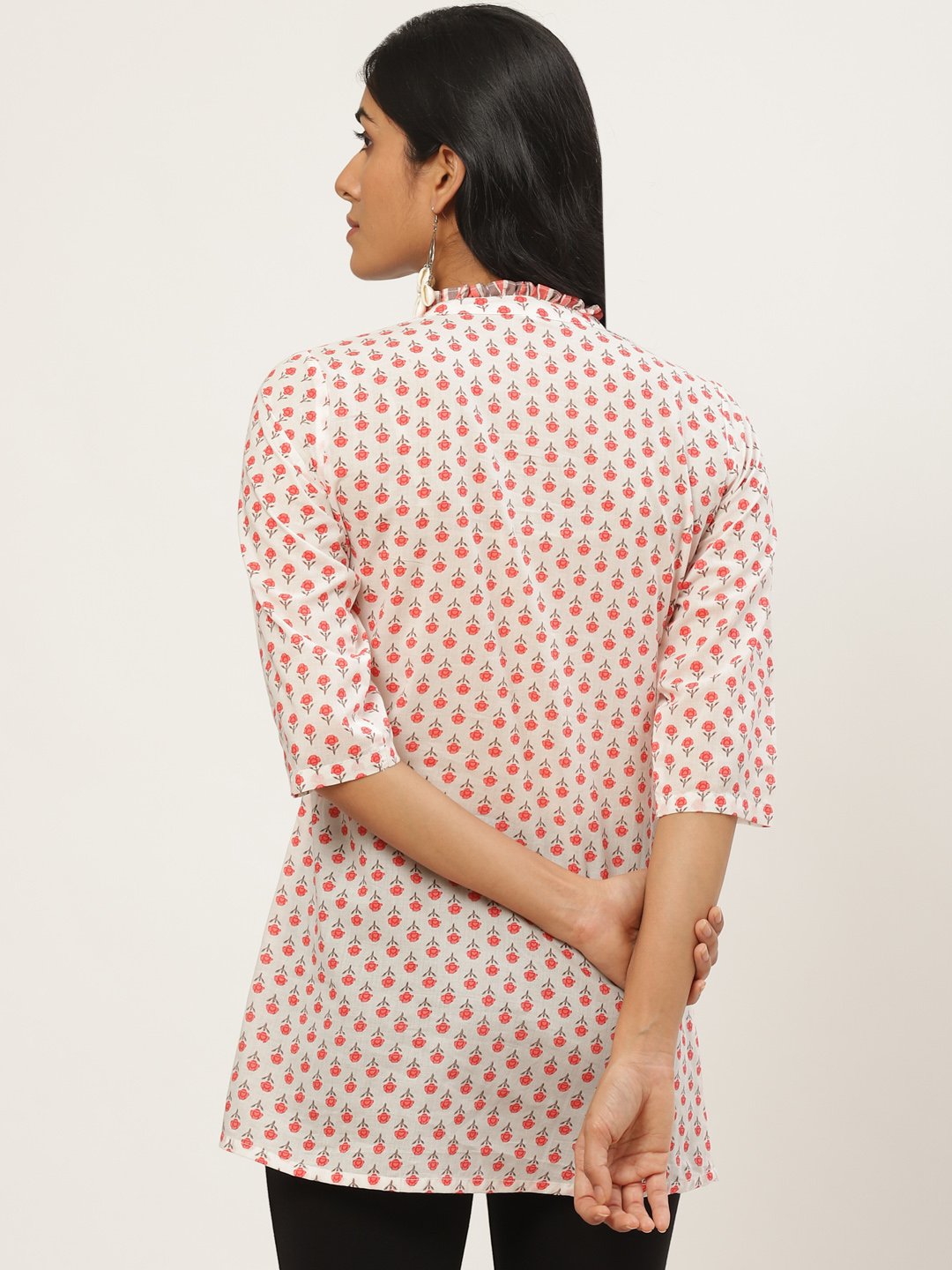 Women White Floral Print Tunic | LASVINI - Redefining Indian Fashion with Elegance