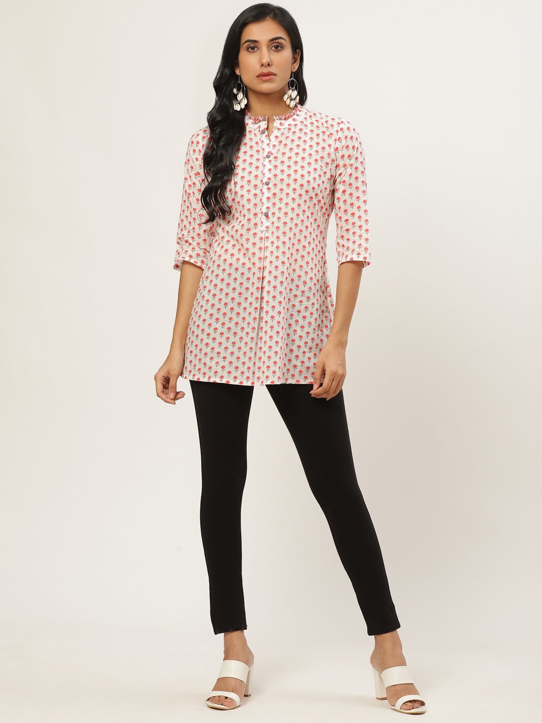 Women White Floral Print Tunic | LASVINI - Redefining Indian Fashion with Elegance