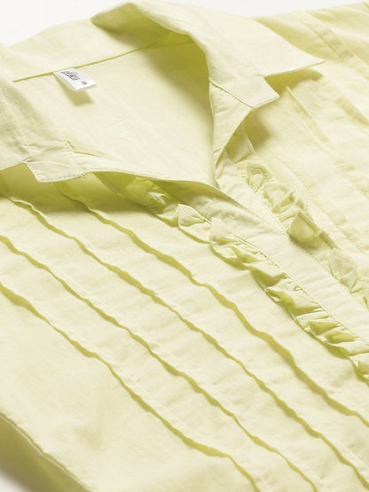 Women Limeyellow Calf Length Three-Quarter Sleeves Straight Solid Solid Cotton Kurta | LASVINI - Redefining Indian Fashion with Elegance