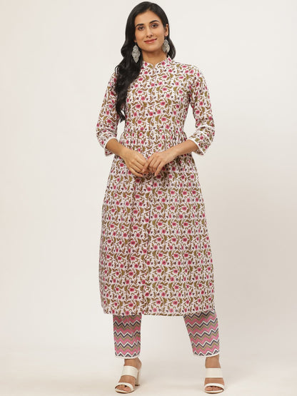 Women White Three-Quarter Sleeves Flared Kurta With Palazzo | LASVINI - Redefining Indian Fashion with Elegance