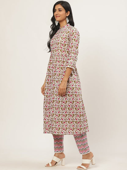 Women White Three-Quarter Sleeves Flared Kurta With Palazzo | LASVINI - Redefining Indian Fashion with Elegance
