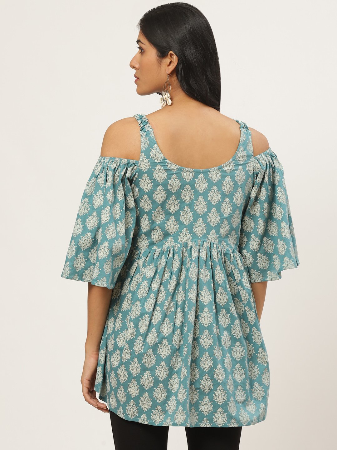 Women Turq Printed Tie-Up Tunic | LASVINI - Redefining Indian Fashion with Elegance