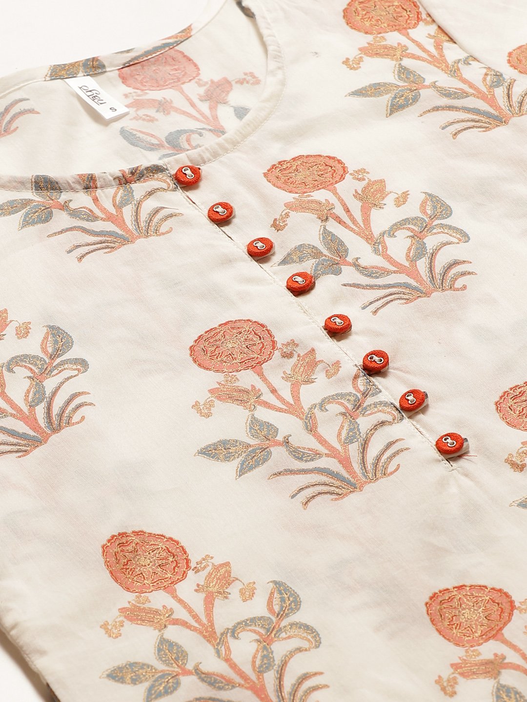 Women Cream Three-Quarter Sleeves Straight Kurta With Palazzo | LASVINI - Redefining Indian Fashion with Elegance