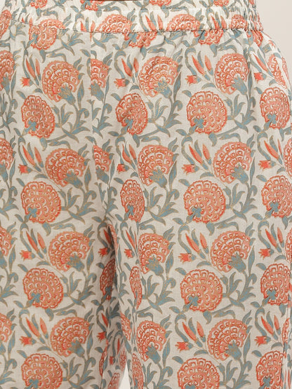 Women Cream Three-Quarter Sleeves Straight Kurta With Palazzo | LASVINI - Redefining Indian Fashion with Elegance