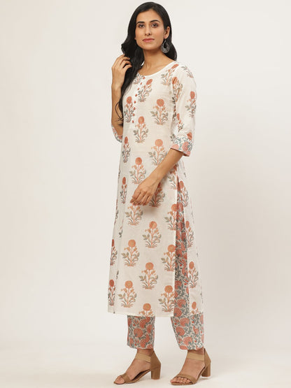 Women Cream Three-Quarter Sleeves Straight Kurta With Palazzo | LASVINI - Redefining Indian Fashion with Elegance