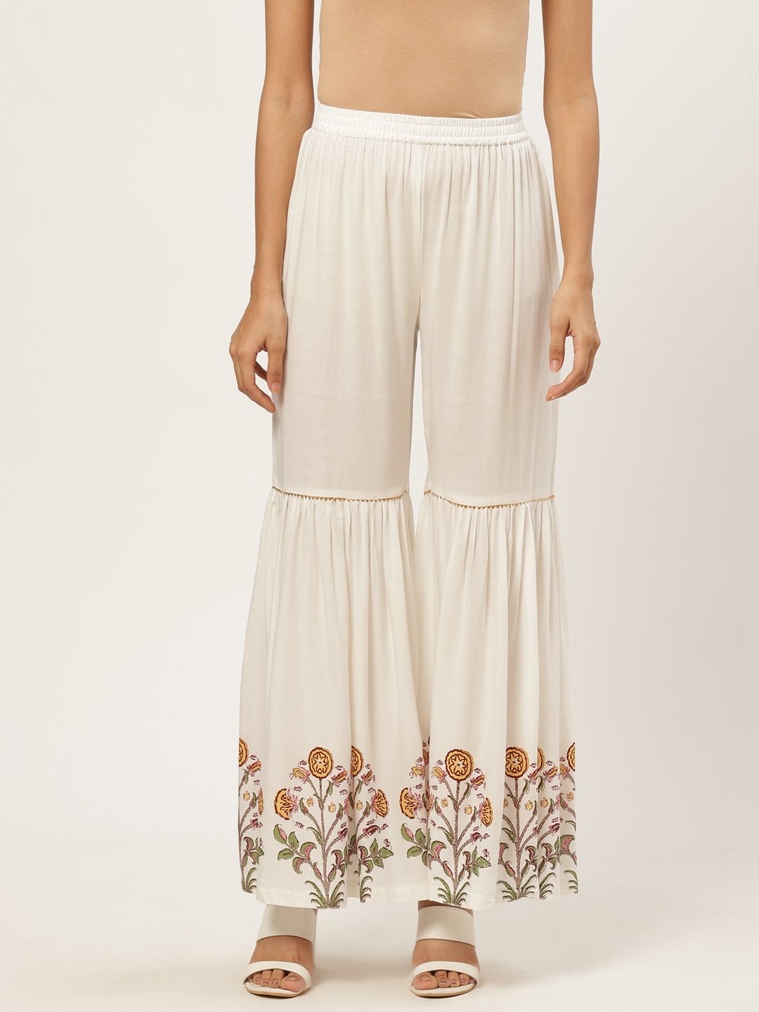 Women Off-White Falred Sharara | LASVINI - Redefining Indian Fashion with Elegance