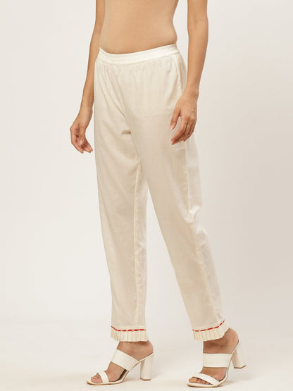Women Off White Solid Trouser | LASVINI - Redefining Indian Fashion with Elegance