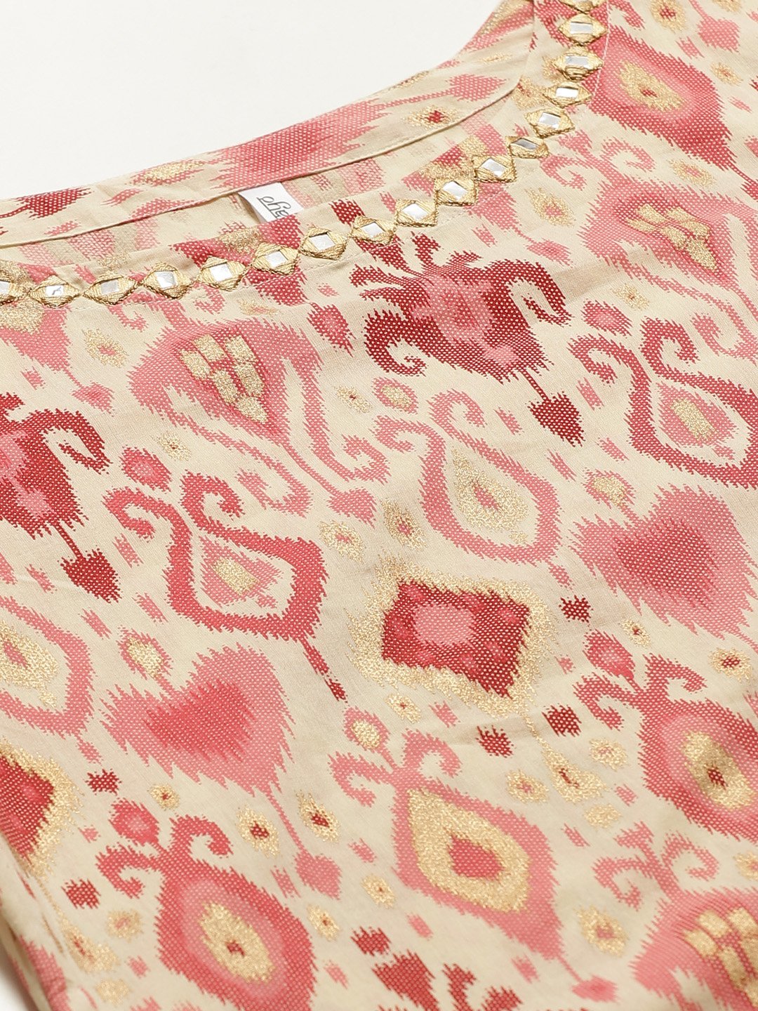 Women Beige Three-Quarter Sleeves Straight Kurta With Trouser | LASVINI - Redefining Indian Fashion with Elegance