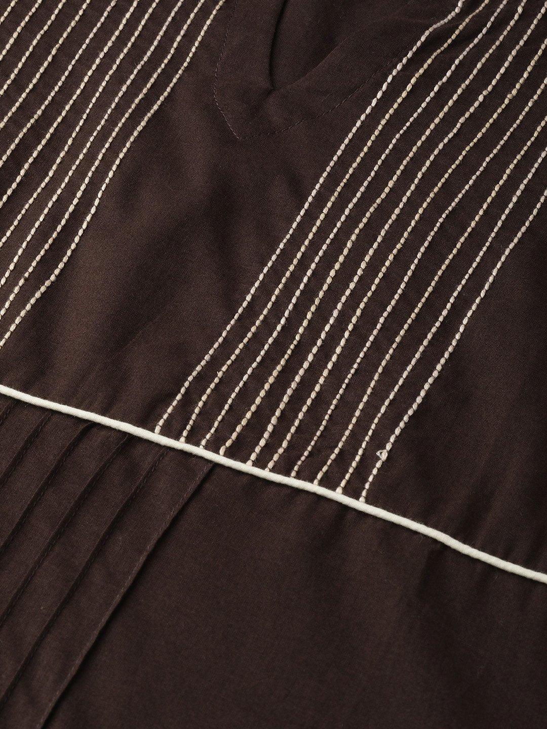 Women Brown Three-Quarter Sleeves Straight Kurta Trouser Dupatta Set | LASVINI - Redefining Indian Fashion with Elegance