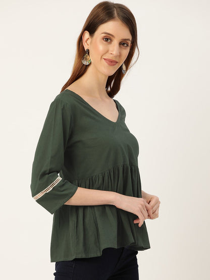 Women Green Peplum Top | LASVINI - Redefining Indian Fashion with Elegance