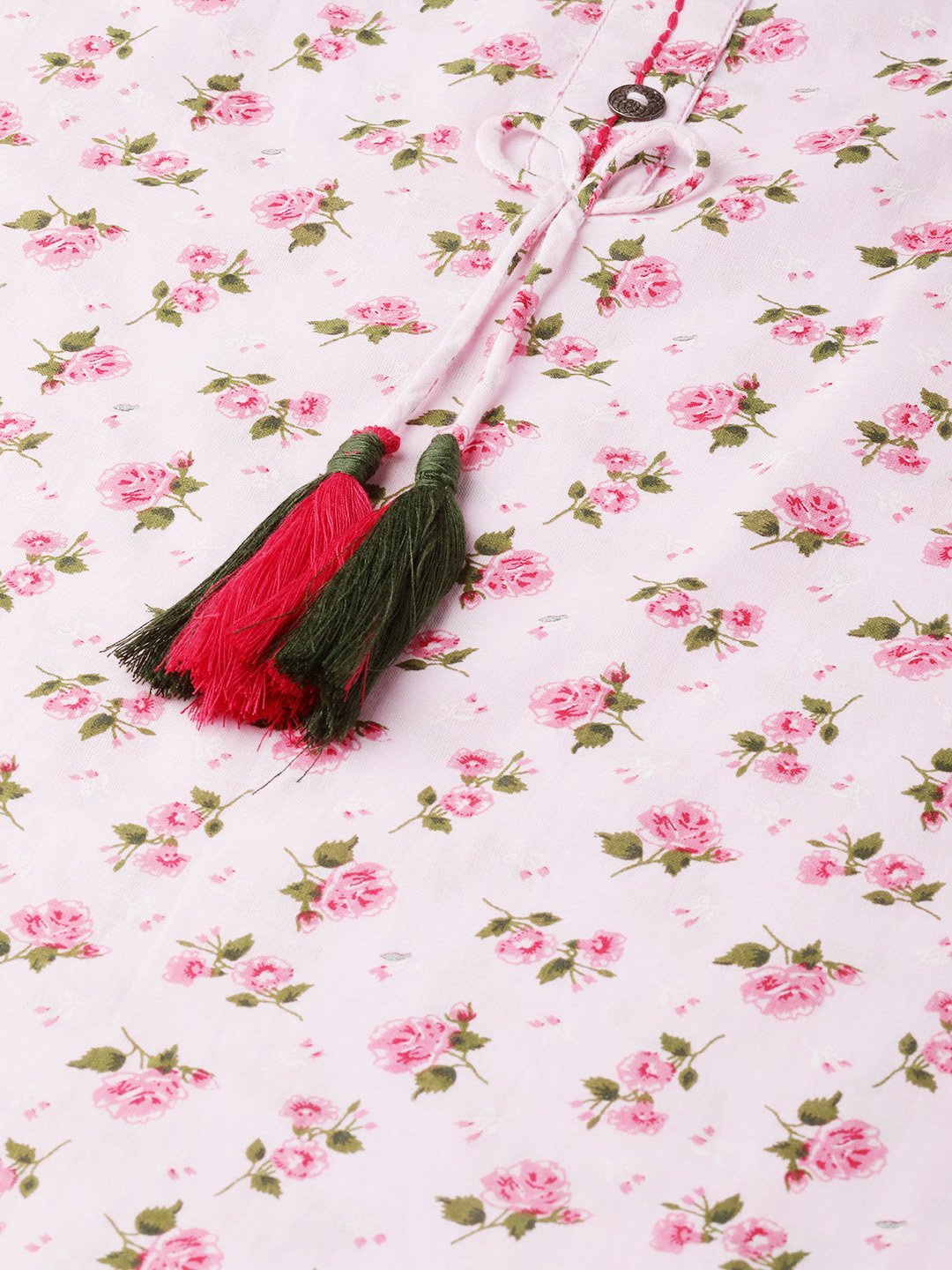 Women Pink Calf Length Three-Quarter Sleeves Straight Floral Printed Cotton Kurta | LASVINI - Redefining Indian Fashion with Elegance