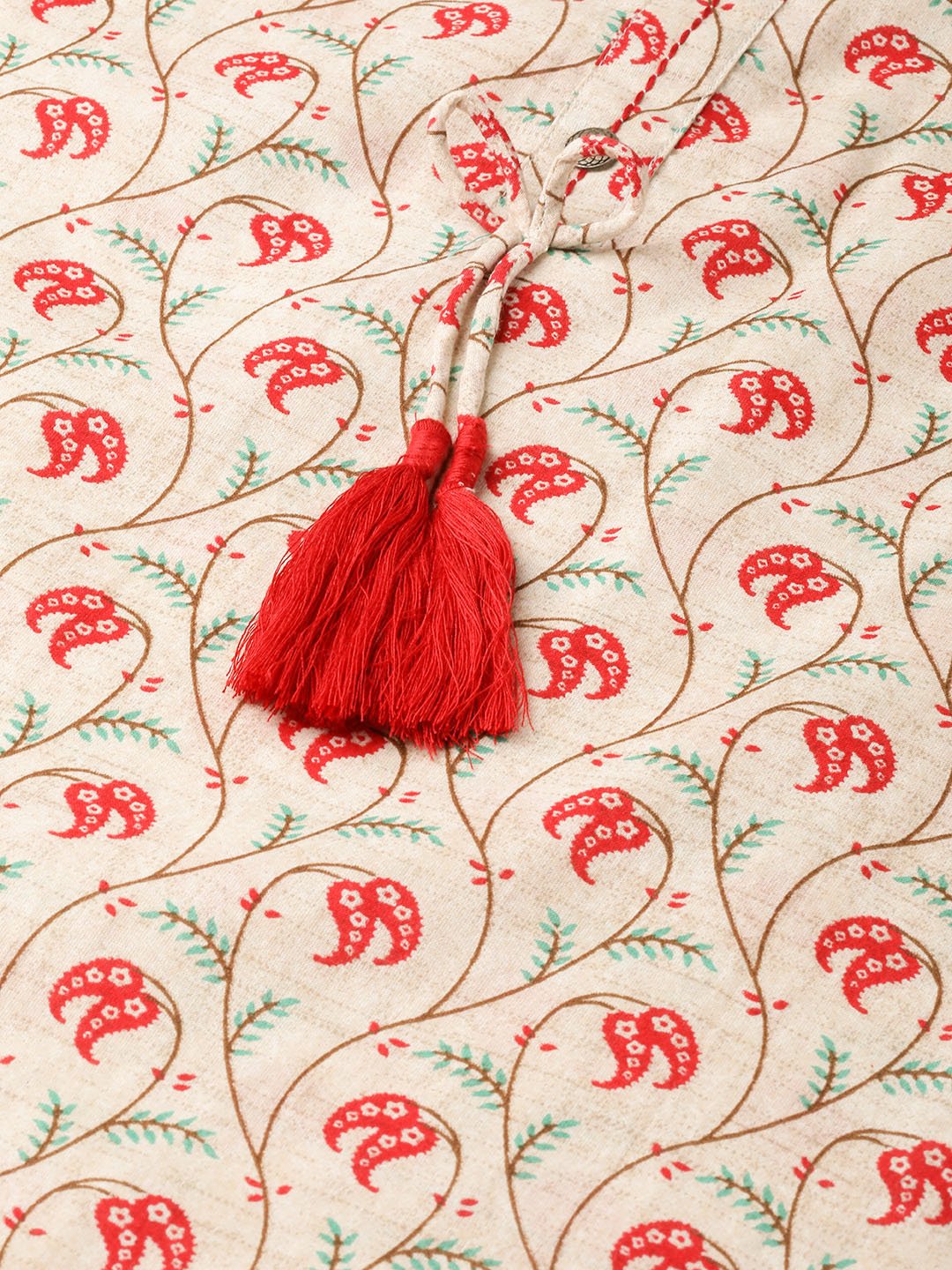 Women Beige Calf Length Three-Quarter Sleeves Straight Floral Printed Cotton Kurta | LASVINI - Redefining Indian Fashion with Elegance