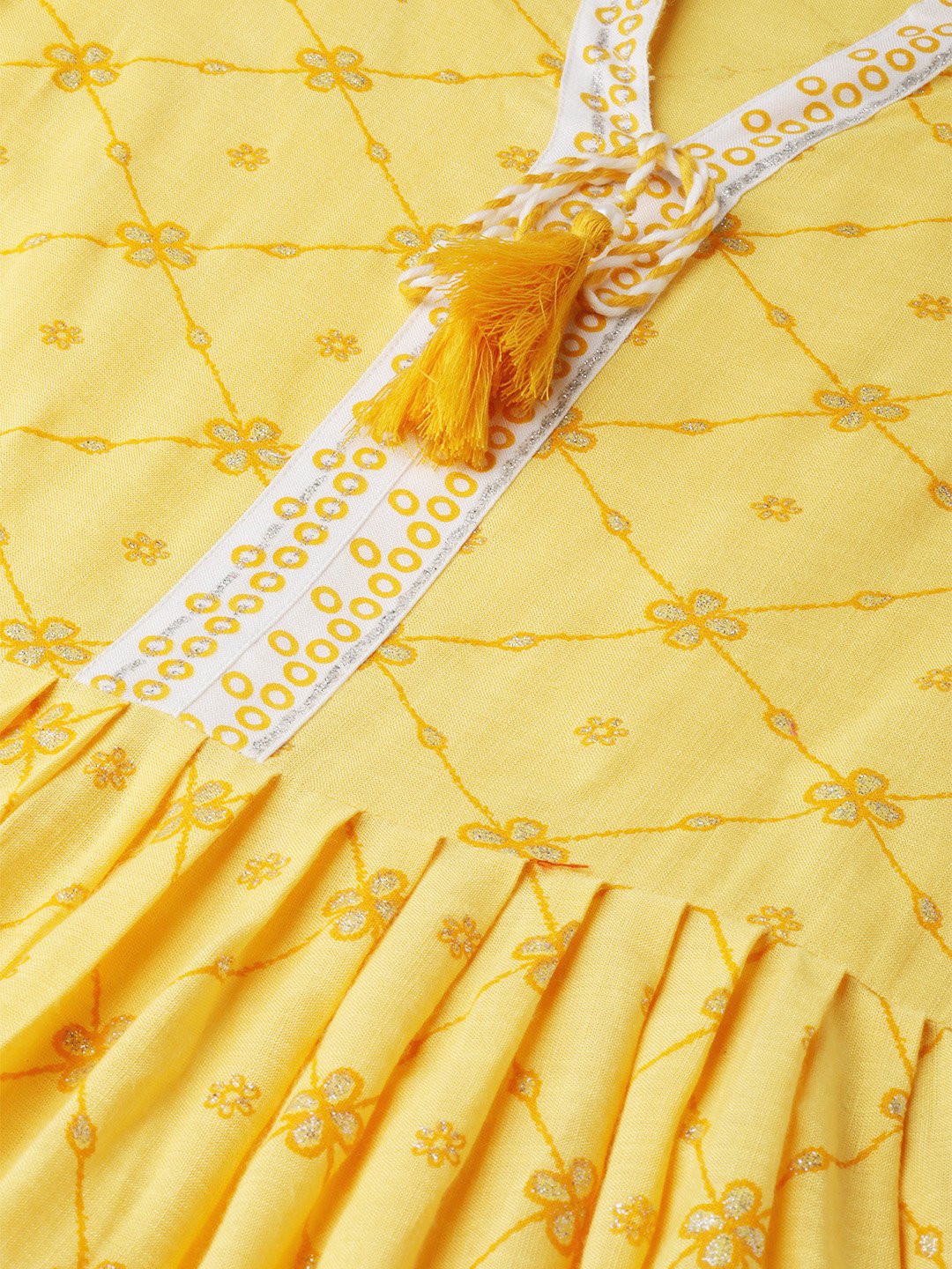 Women Yellow Floral Printed Mandarin Collar Viscose Rayon Fit And Flare Dress | LASVINI - Redefining Indian Fashion with Elegance