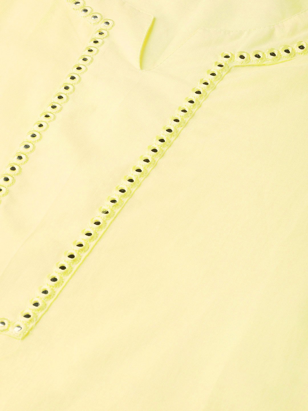 Women Limeyellow Calf Length Three-Quarter Sleeves Straight Solid Solid Cotton Kurta | LASVINI - Redefining Indian Fashion with Elegance