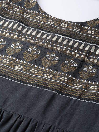 Women Grey Self Design Self Design Round Neck Viscose Rayon Maxi Dress | LASVINI - Redefining Indian Fashion with Elegance