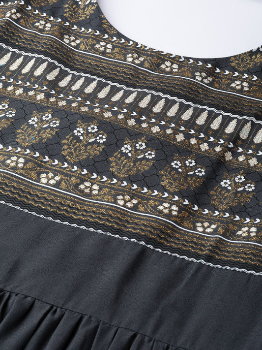 Women Grey Self Design Self Design Round Neck Viscose Rayon Maxi Dress | LASVINI - Redefining Indian Fashion with Elegance