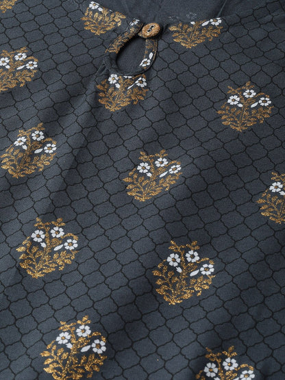 Women Grey Three-Quarter Sleeves Straight Kurta Sharara And Dupatta Set | LASVINI - Redefining Indian Fashion with Elegance