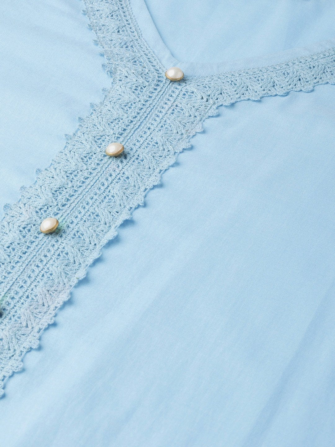 Women Blue Calf Length Three-Quarter Sleeves Straight Solid Solid Cotton Kurta | LASVINI - Redefining Indian Fashion with Elegance