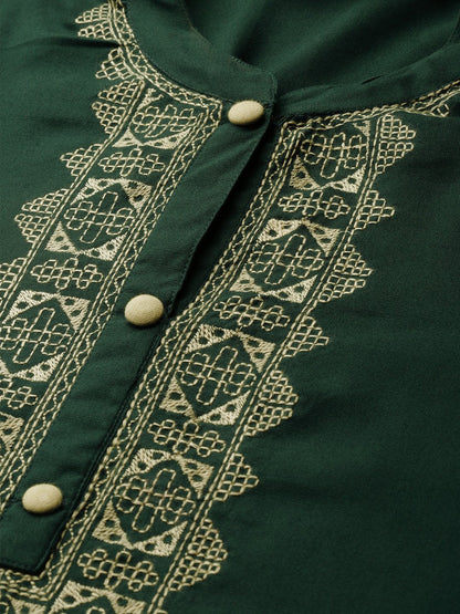 Women Blue Calf Length Three-Quarter Sleeves Straight Solid Yoke Design Viscose Rayon Kurta | LASVINI - Redefining Indian Fashion with Elegance